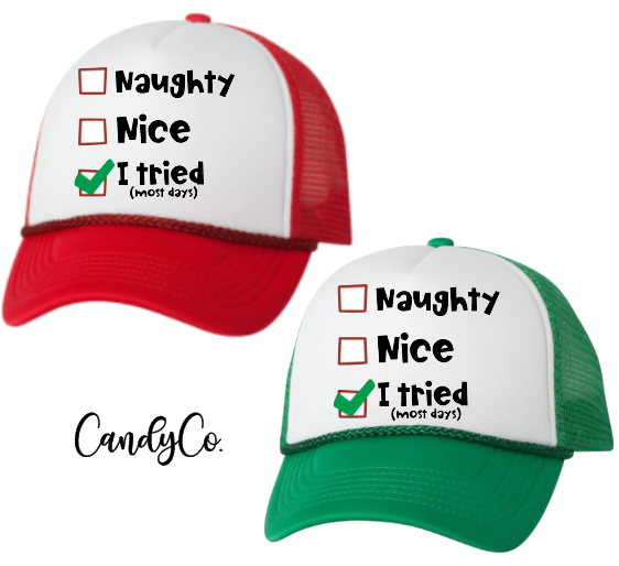 The Candy Collections – boné - Unissexo por atacado – Boné de caminhoneiro Christmas Naughty Nice I tried unissex0