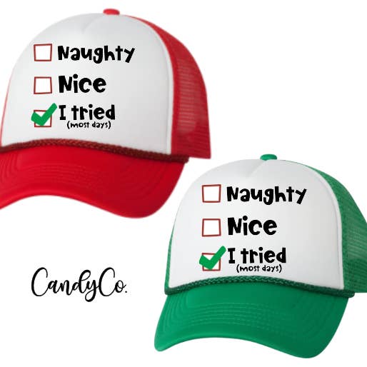 The Candy Collections - Wholesale Trucker Hat - Unisex - Christmas Naughty Nice I tried Trucker Hat cap unisex0