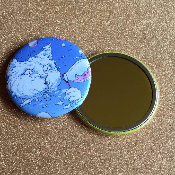 Small Mirror - Bubble Cat - Blue for wholesale by Ugly Baby