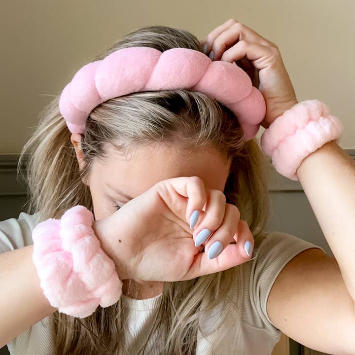 Sunrise Collective - Wholesale Spa Headband - Braided Headband & Wristband Facewash Set In Two Colors4