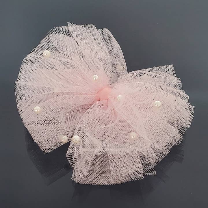 HC0004 Pastel Hair Bow with Pearls – Pink (5 pcs pack) for wholesale by FH2