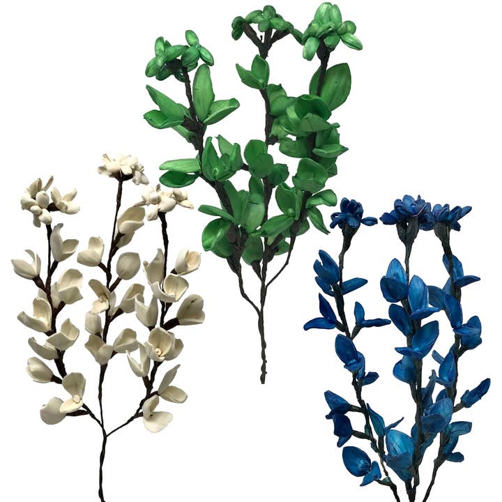 Three Stem Shola Wood "Drop-in" Mini Bouquet for wholesale by Wilco Home