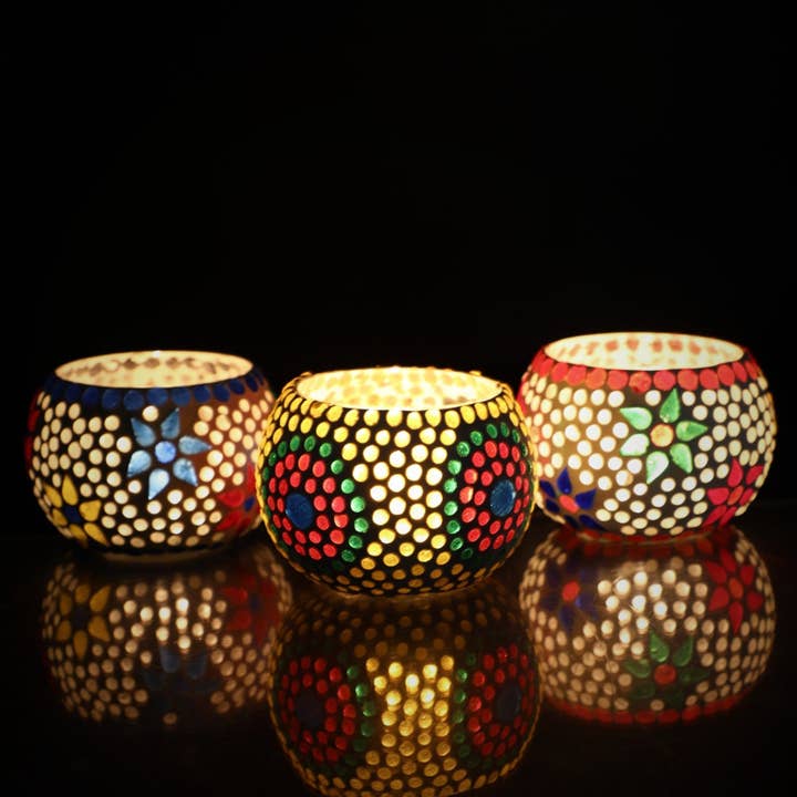 Plutus imports - Wholesale Candle Holder - Set of 3 Mosaic Glass Votive Candle Holders | Handmade color1