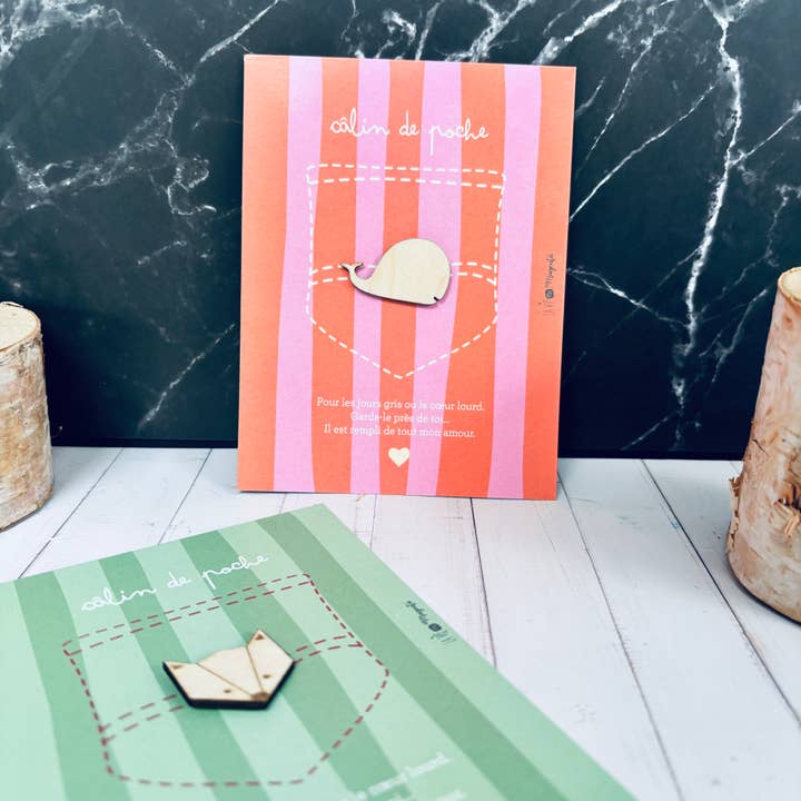 La vie en magenta - Wholesale Stationery/Notecard Set - Set of 10 "Pocket Hugs" – Card + wooden heart - models6