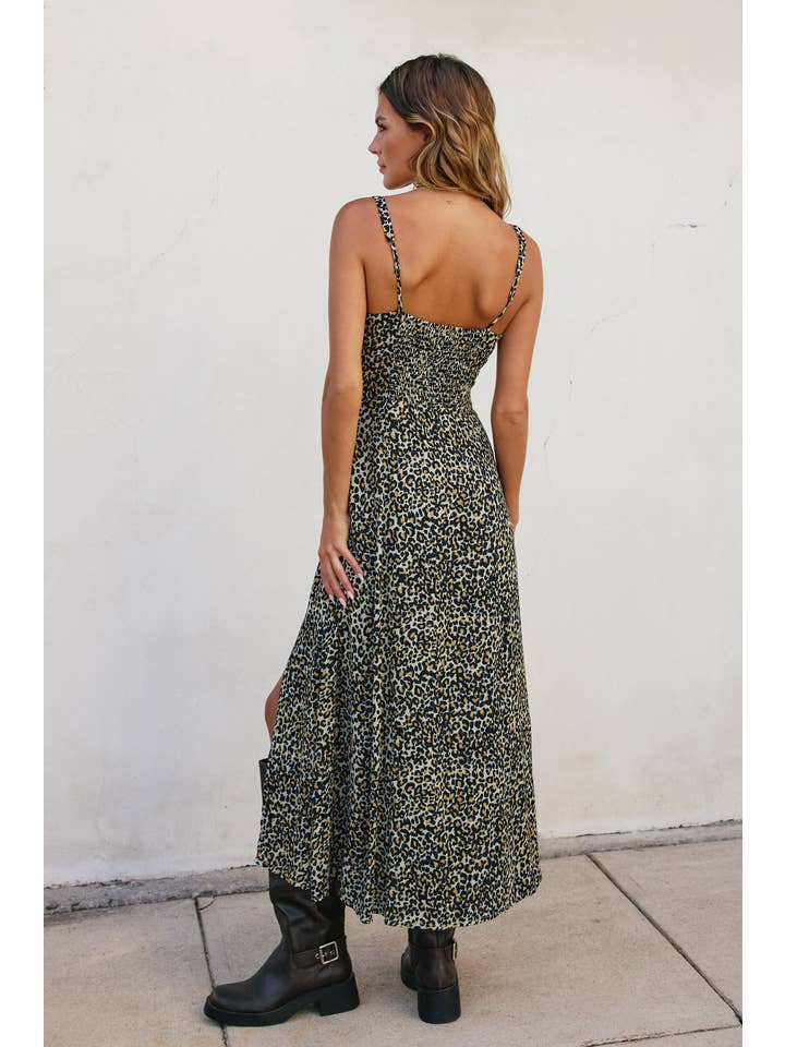 SHADOW LEOPARD Wild Thoughts Empire Waist Midi Slit Dress for wholesale on Faire