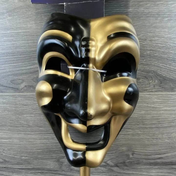 Party Expo, LLC - Wholesale Costume - Unisex - Mens Gold Jester Venetian Stick Masquerader Ball Mask2