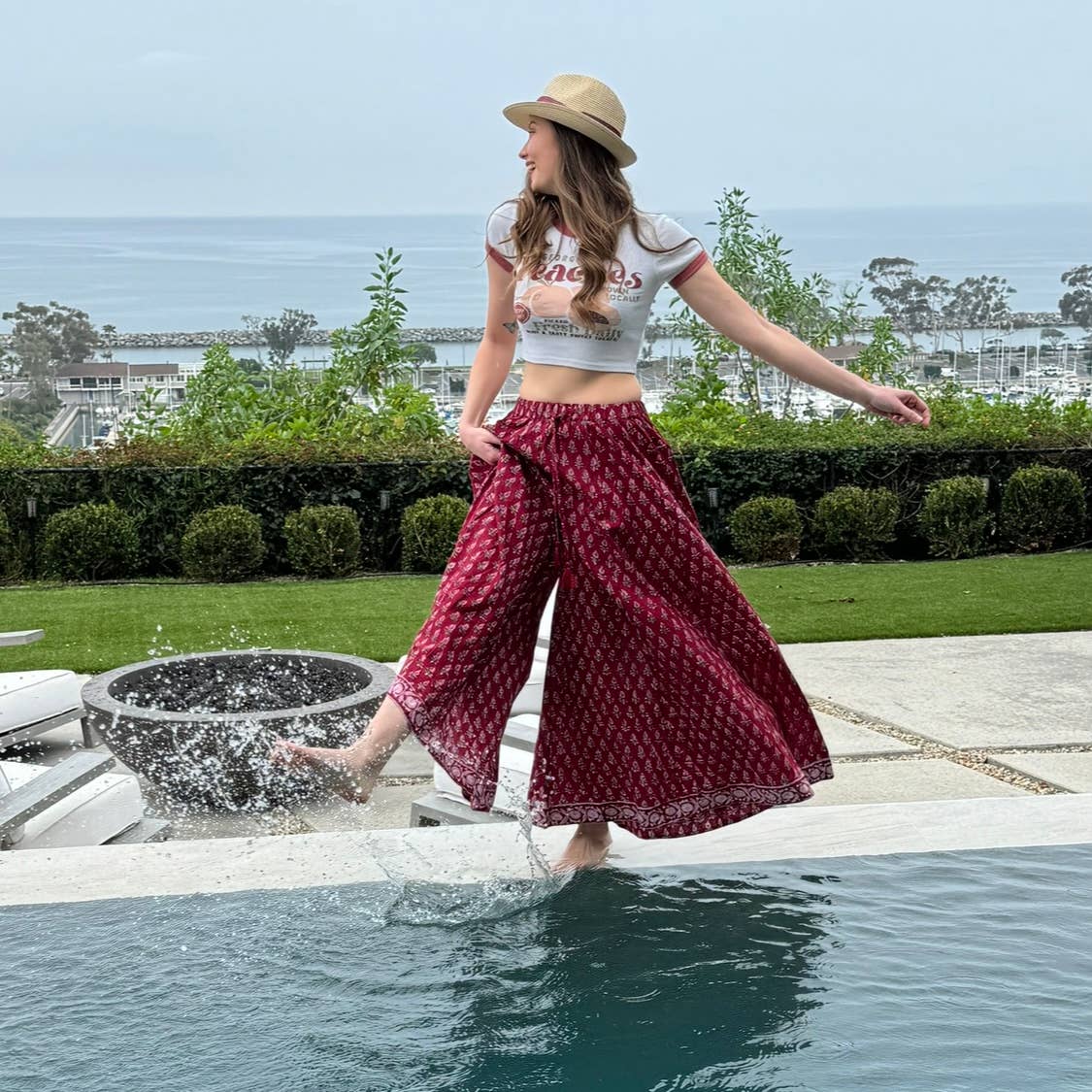 The Fox and The Mermaid - Wholesale Pants - Women's - Althea Cotton Palazzo Pants: Burgundy8