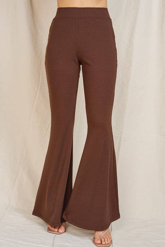 lalamia - Wholesale Pants - Women's - Wide Flair pants  #MPT18044-CHOCOLATE1
