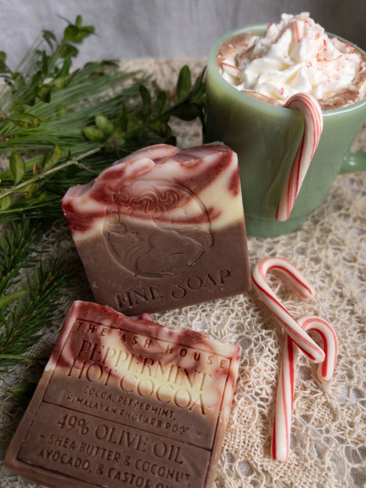 Peppermint Hot Cocoa Holiday Handcrafted Soap for wholesale by The Ash House Soap Studio