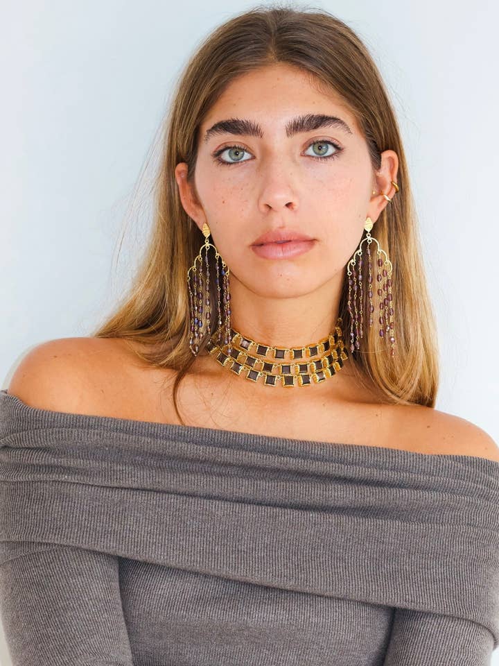 Triple choker borea garnet for wholesale by Woonder