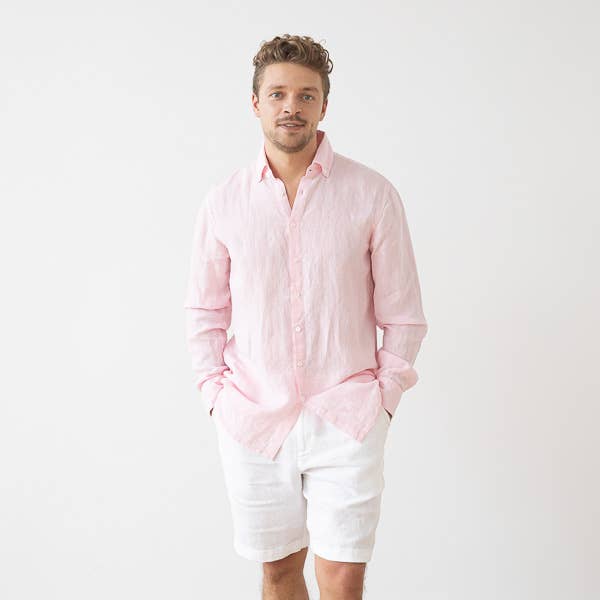 Linen Men's Shirt Pink Melange Paul for wholesale by LinenMe