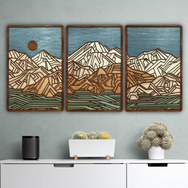 Light House Laser Art - Wholesale Wall Art Set - Wood Mountain Decor, Above Bed Art, 3 Panels