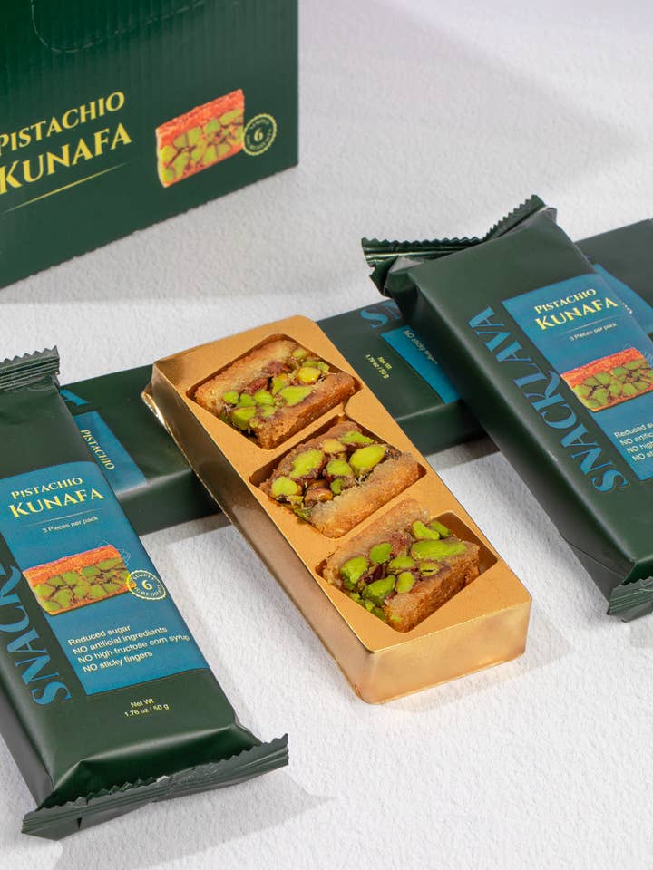 Kunafa Pistachio - Snacklava® | 20 Pack for wholesale by Dar Baklava, LLC