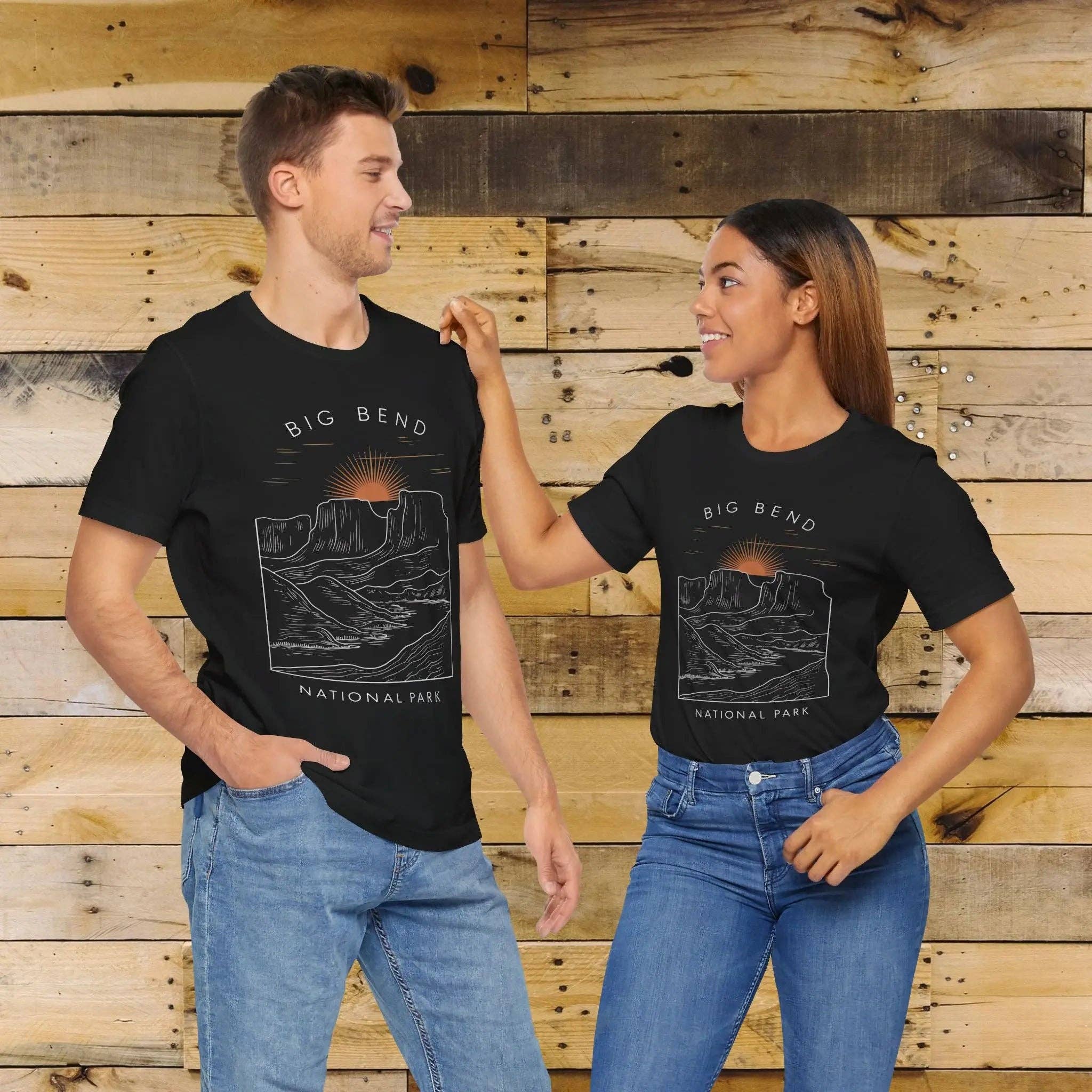 Parks Apparel - Wholesale Screen Printed T-Shirt - Unisex - Big Bend National Park Unisex Fit Soft T-Shirt Sunrise Curving River5