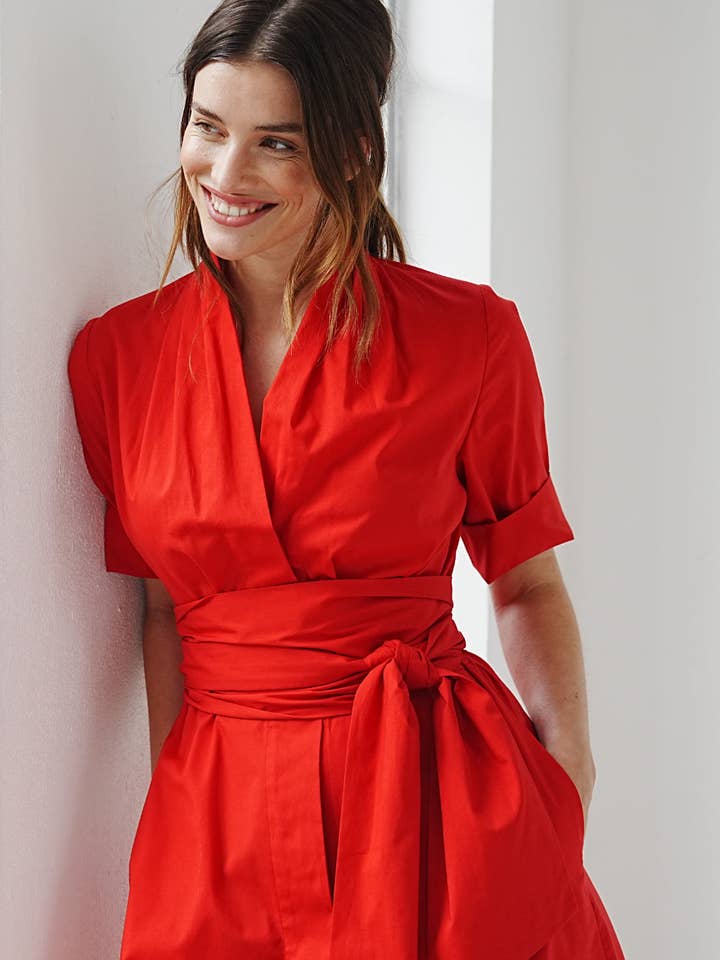 Marianna Déri GmbH - Wholesale Dress - Women's - Maxi blouse dress with removable wide belt red4