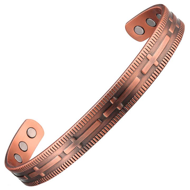 P 35 plain copper bracelet Cross design with magnets for wholesale by COPPER ARTS INC.