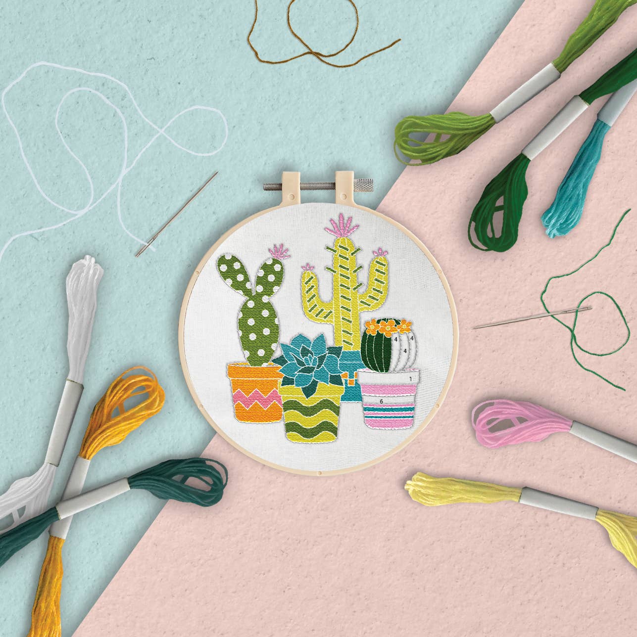 West Design Products - Wholesale Craft Sewing Kit - Simply Make Embroidery By Numbers Cacti Craft Stitch Kit4