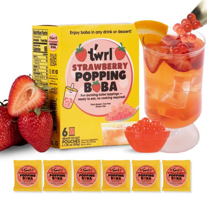 Twrl Milk Tea - Wholesale DIY Drink Kit - Strawberry Popping Boba Topping 6 Pack, Dye-Free Gluten-Free