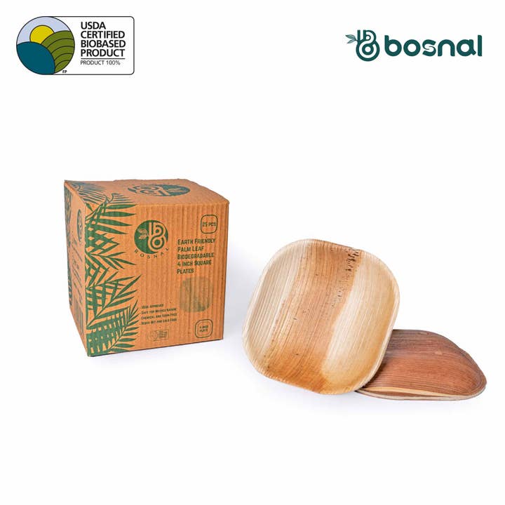 Bosnal - Palm Leaf Plates, 4 inch, Square (675 Pcs) for wholesale by Bosnal
