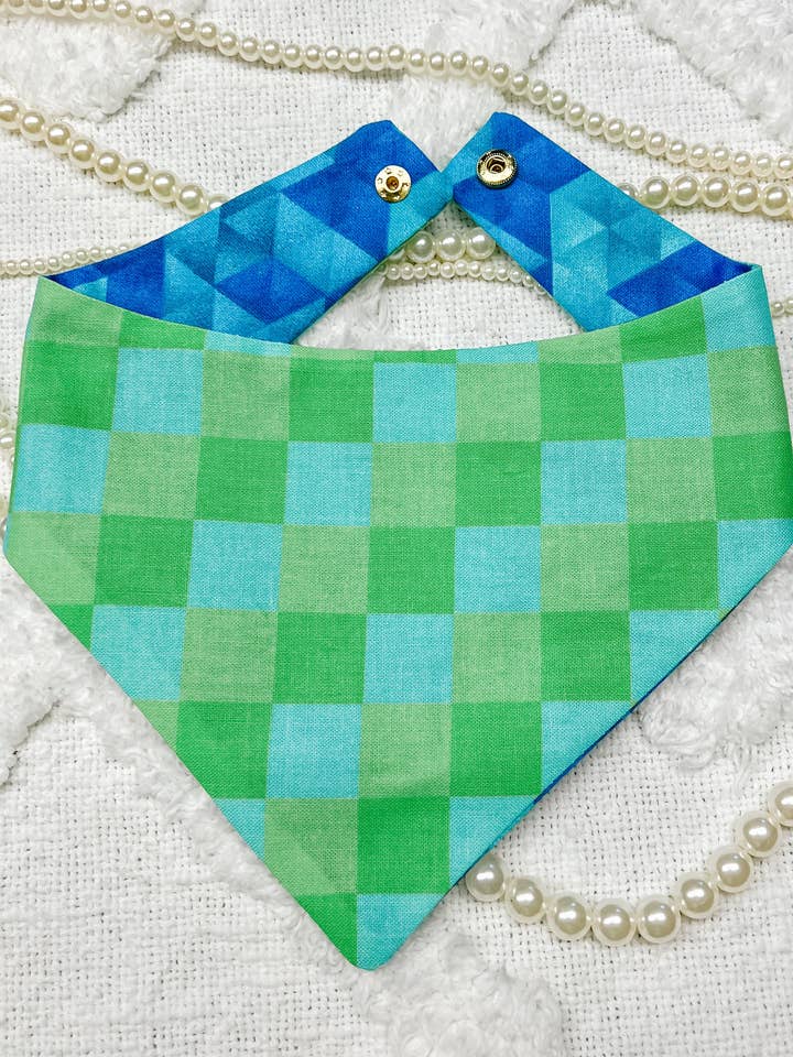 Green Neon Checkered Reversible Dog Bandana,Summer Pet Scarf for wholesale by StellaLoo