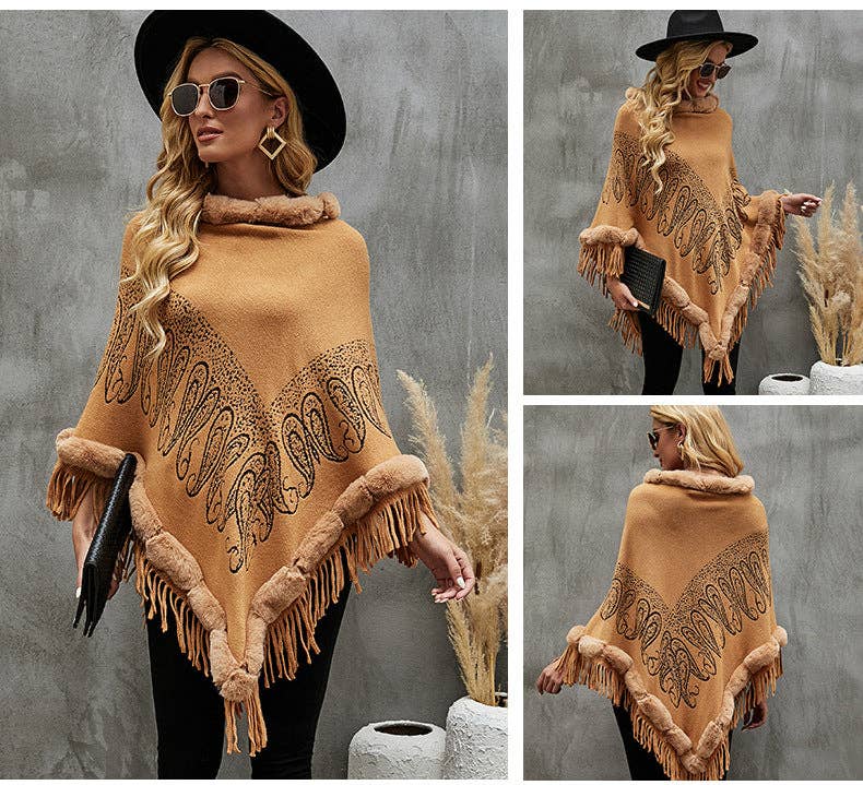 Ole - Wholesale Cape - Women's - Collar Pullover Tassel Cape S02141