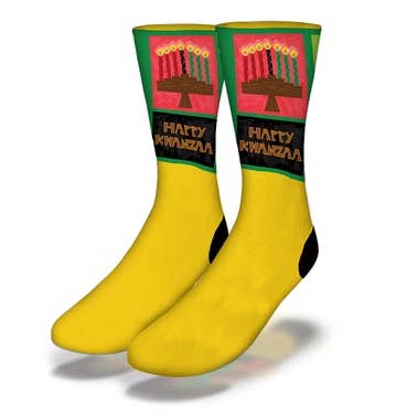 HAPPY KWANZAA KINARA Fun Holiday Socks for wholesale by Savvy Sox