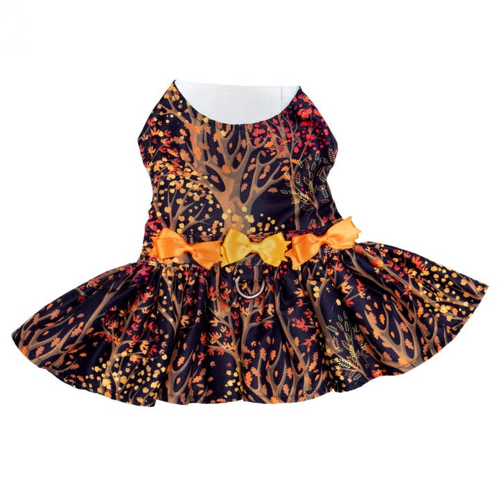 Doggie Design - Wholesale Pet Dress - Dog - Fall Leaves Dog Harness Dress w/ Matching Leash