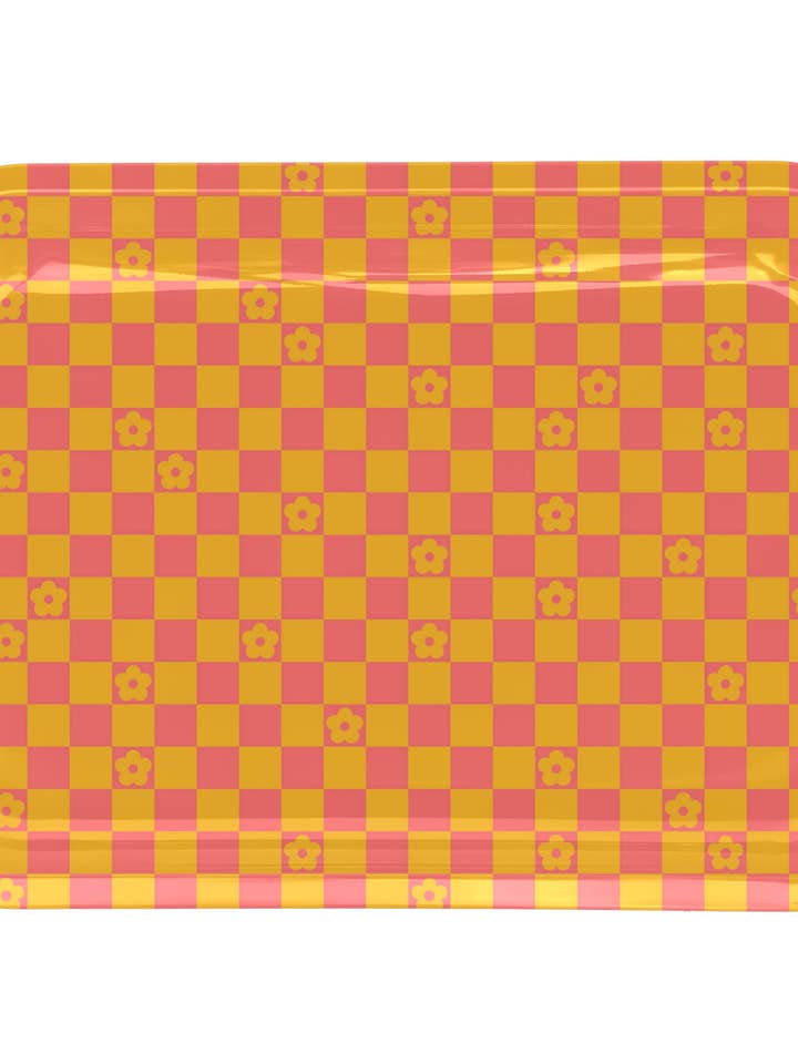 Bandeja metálica con forma de flor a cuadros para venta al por mayor de Unexpected Flair