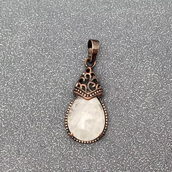 Mio Queena - Wholesale Individual Charm/Pendant - Drop-shaped Natural Stone Bronze Charms (Single Pendant) -CS34