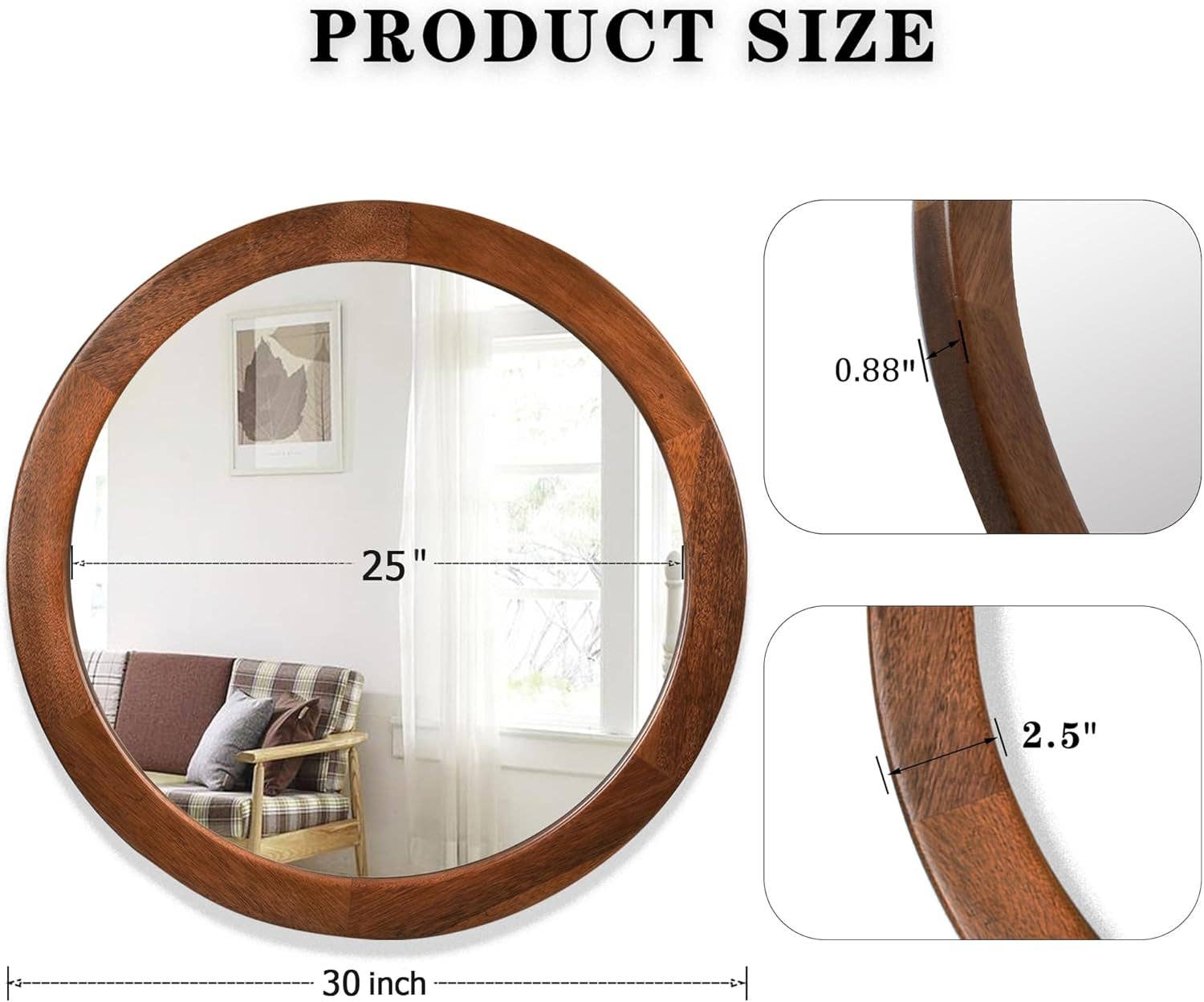 30 Inch Walnut Round Wall Mirror Rustic Style for wholesale on Faire4