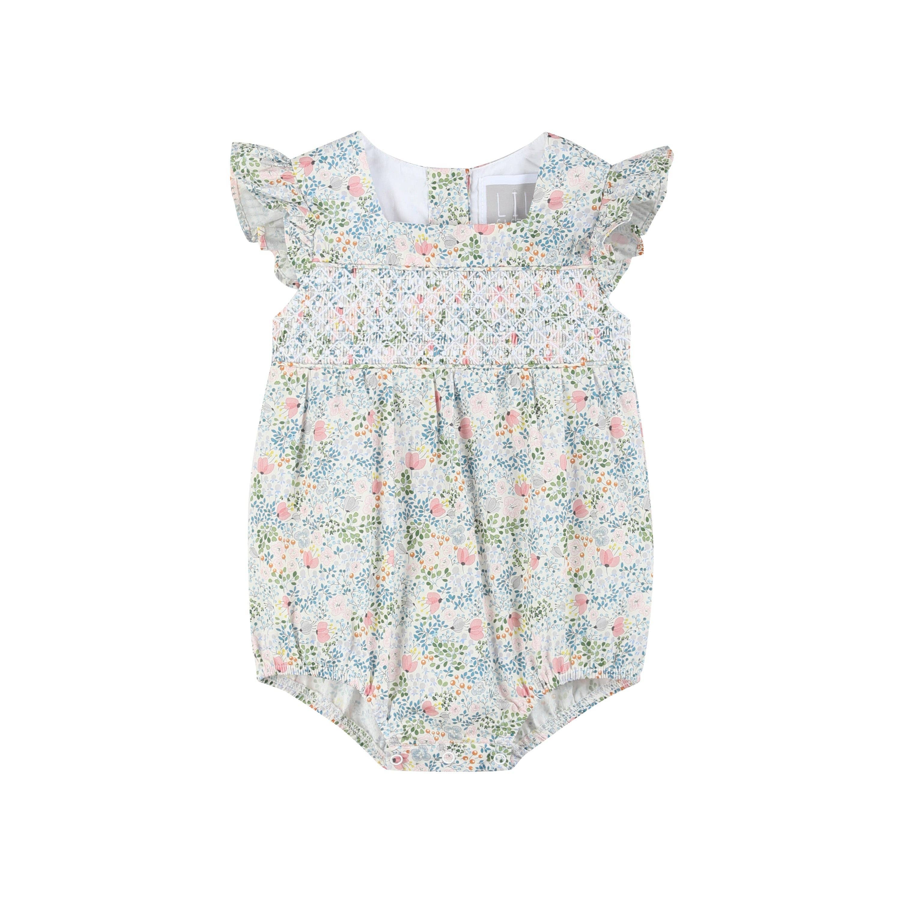 Lil Cactus - Wholesale Bodysuit (Non-Footed) - Baby - Pink Floral Print Smocked Futter Romper