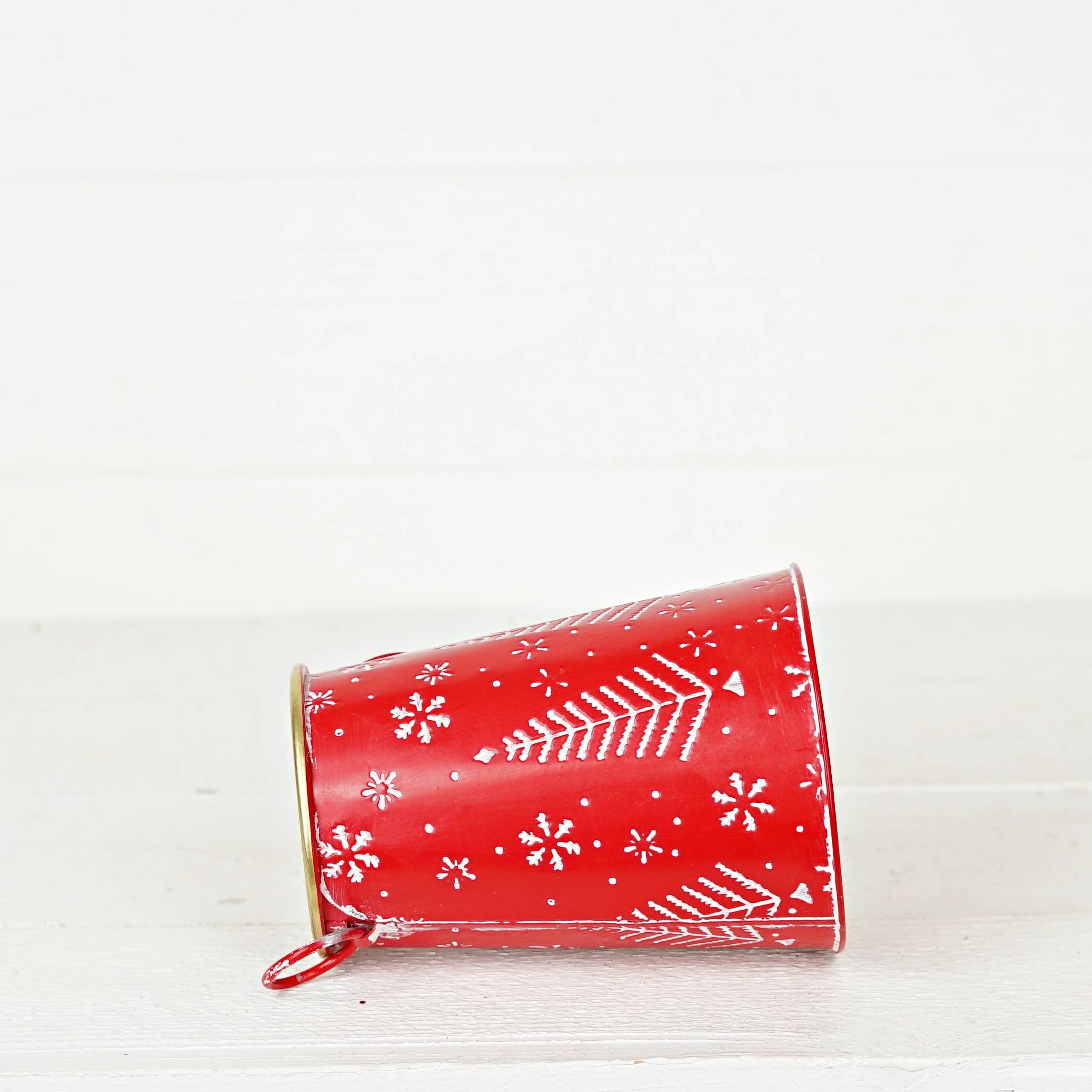 Impressive Enterprises, Inc. - Wholesale Christmas Decoration - 570708- Red/White Nordic Holiday Metal Bucket-7H x 5.25D1