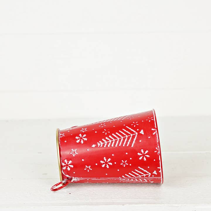 Impressive Enterprises, Inc. - Wholesale Christmas Decoration - 570708- Red/White Nordic Holiday Metal Bucket-7H x 5.25D1