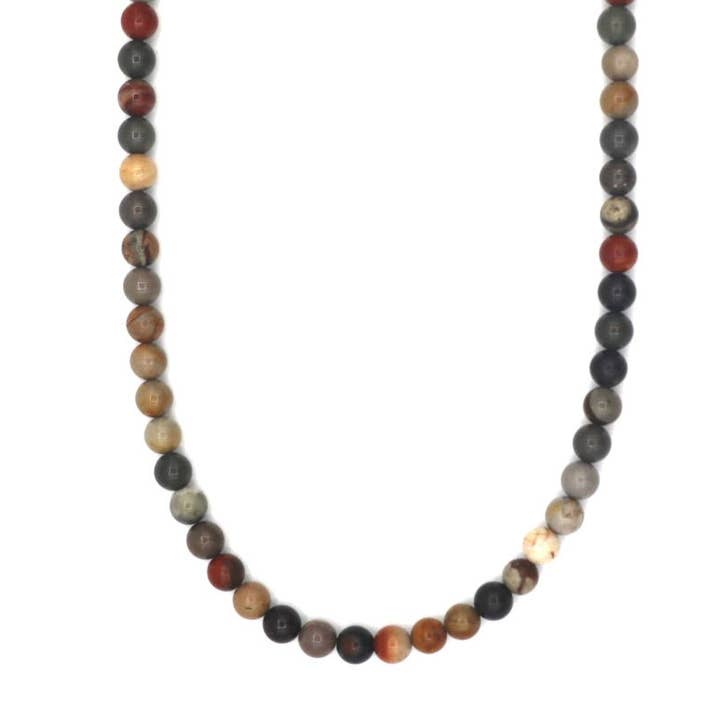 Halskæde Rantai Enam Ocean jaspis (6mm), rustfrit stål for engroshandel hos by julian