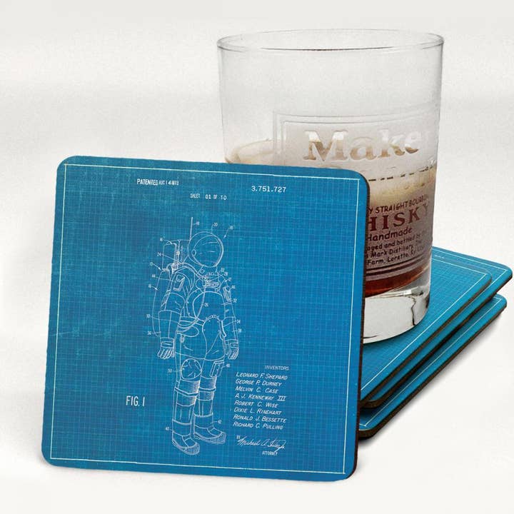 Space Suit 1973 Wooden Drink Coaster for wholesale by Fresh Prints of CT