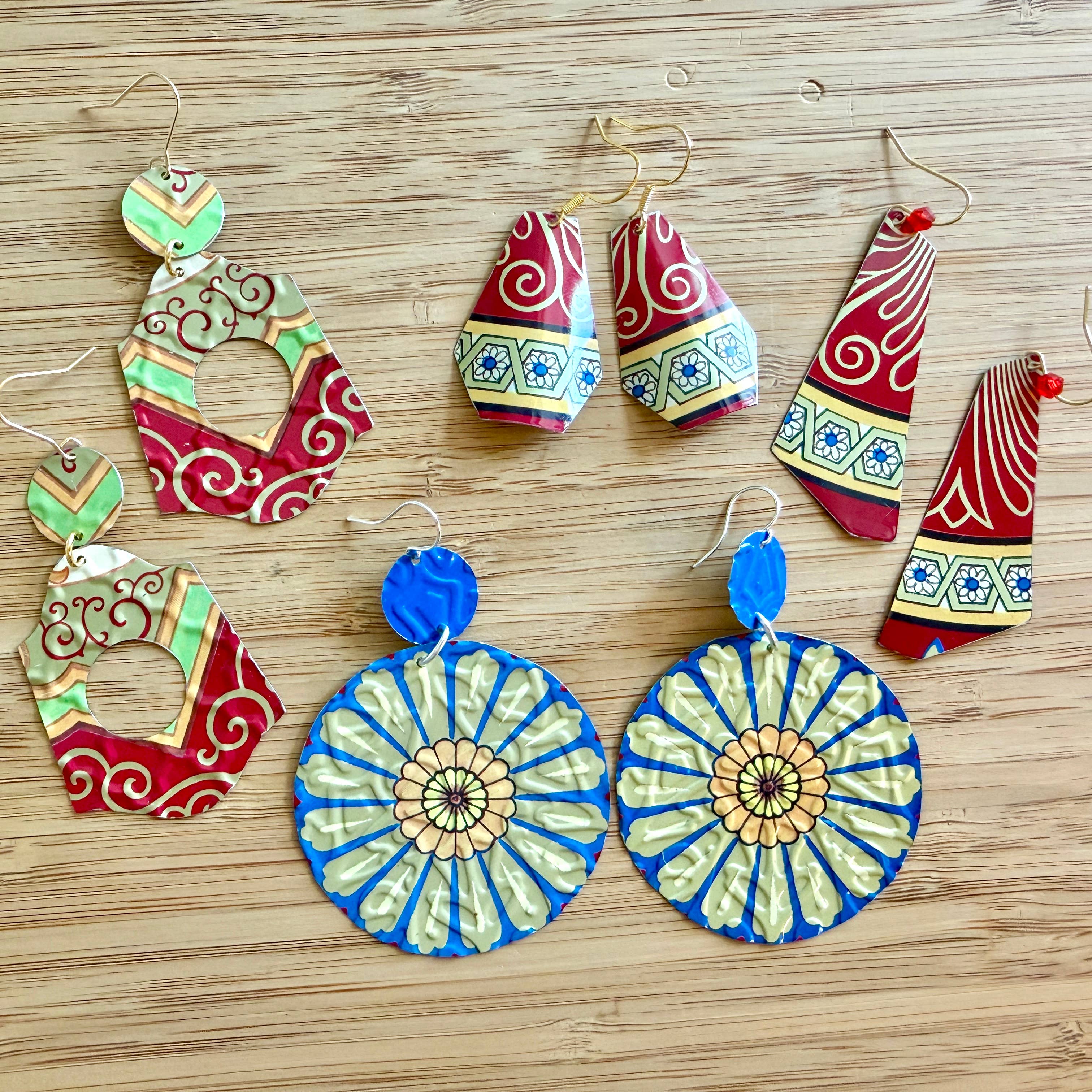 TTE Designs - Wholesale Dangle Earrings - Best Sellers - Set of 12 Recycled Vintage Tin Earrings 28