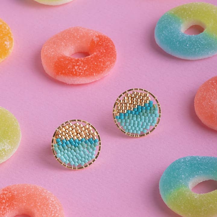 Mayana Designs Co - Wholesale Stud/Post Earrings - Beaded Handwoven Sweet Tart Stud Earrings (Aqua)