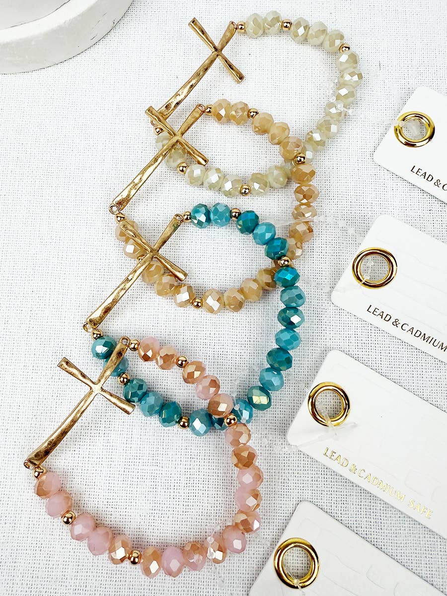 Love and Repeat - Vente Bracelet de perles - Bracelet de perles en cristal croix martelée mixte15