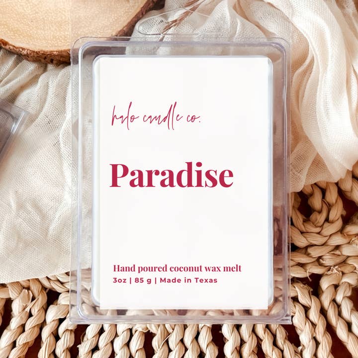Paradise Wax Melts | 3 oz Coconut Wax Clamshell for wholesale by Halo Candle Co.