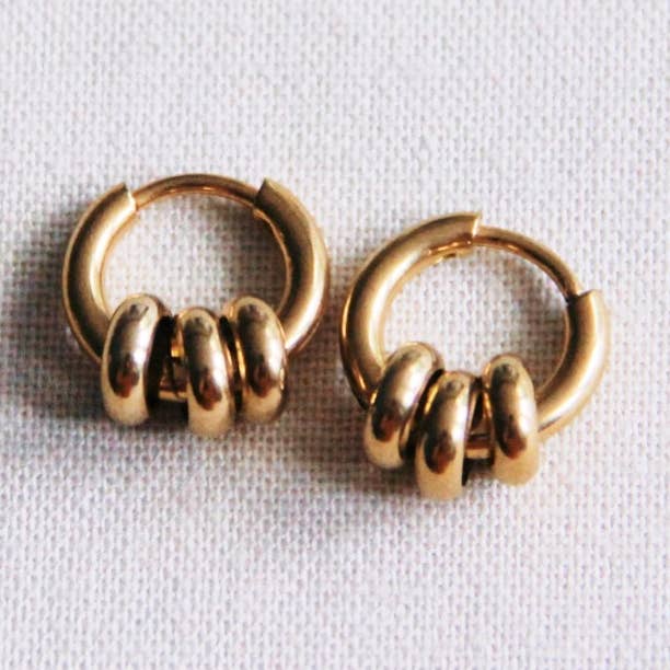 Bazou - Wholesale Hoop Earrings - Stainless Steel Creole With 3 Rings - Gold0