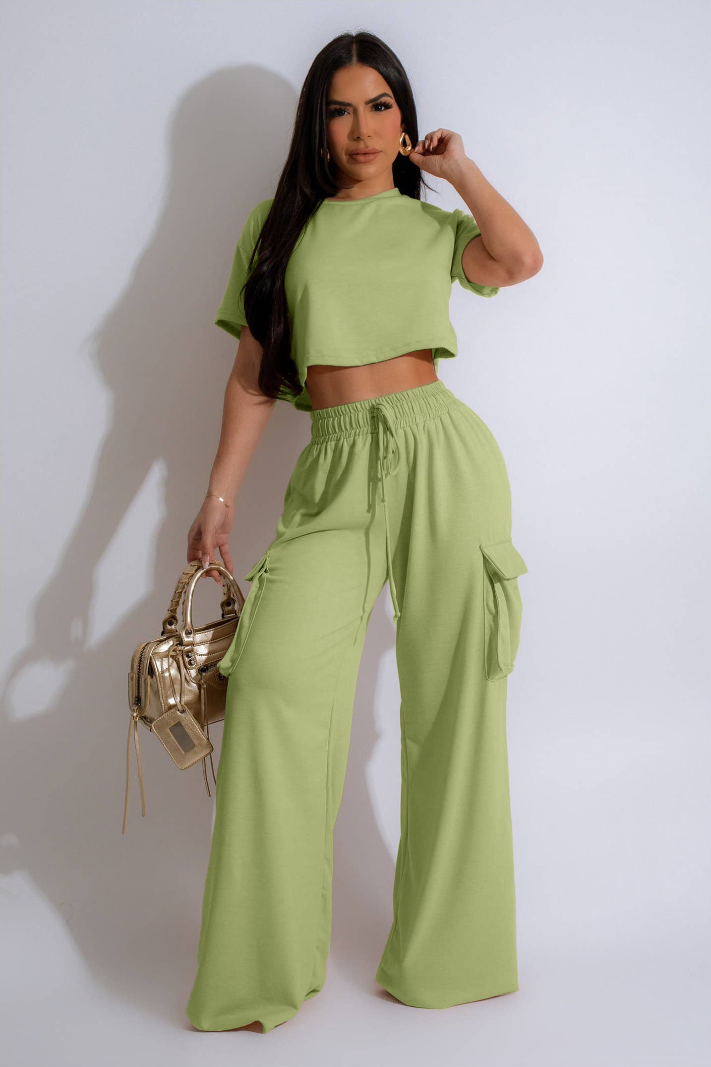 5besties inc - Wholesale Lounge Set - Women's - ROUND NECK CROP TOP & PANTS SET2