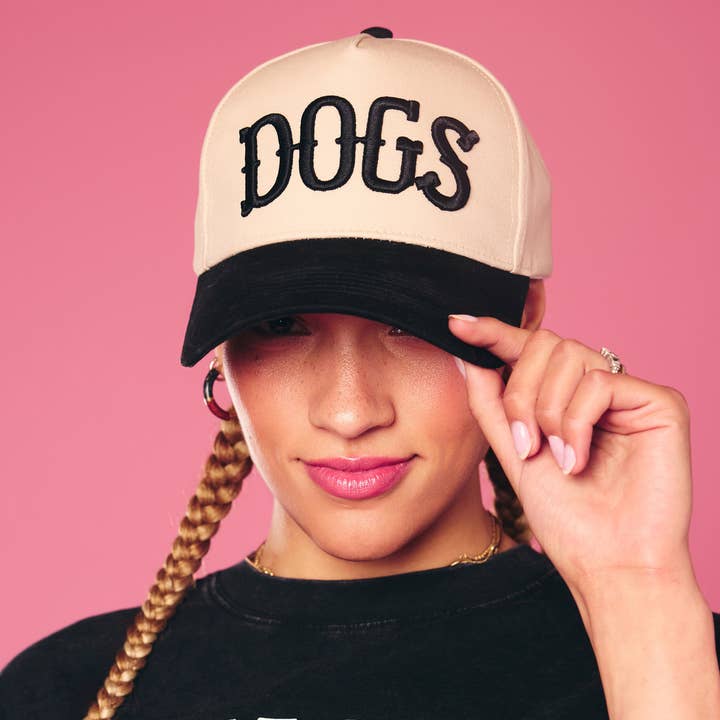 DOGS Embroidered Trucker Hat - Black and Tan Cap for wholesale on Faire0