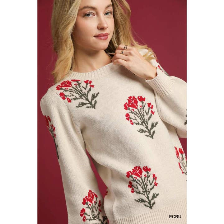 STYLE USA - Wholesale Tunic - Women's - Flower Stem Jacquard Sweater Top5
