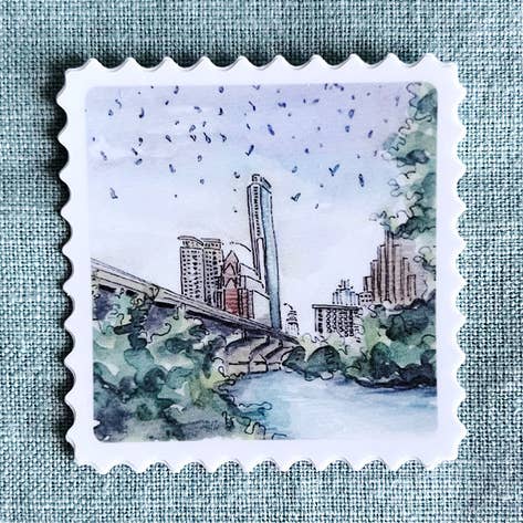 Congress Bridge Stamp Sticker for wholesale by watercoloratx