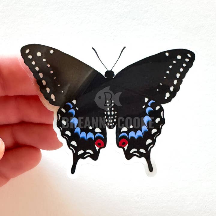 Pipevine Swallowtail Butterfly | Clear Sticker | 3 x 2 in for wholesale by Breanna Cooke