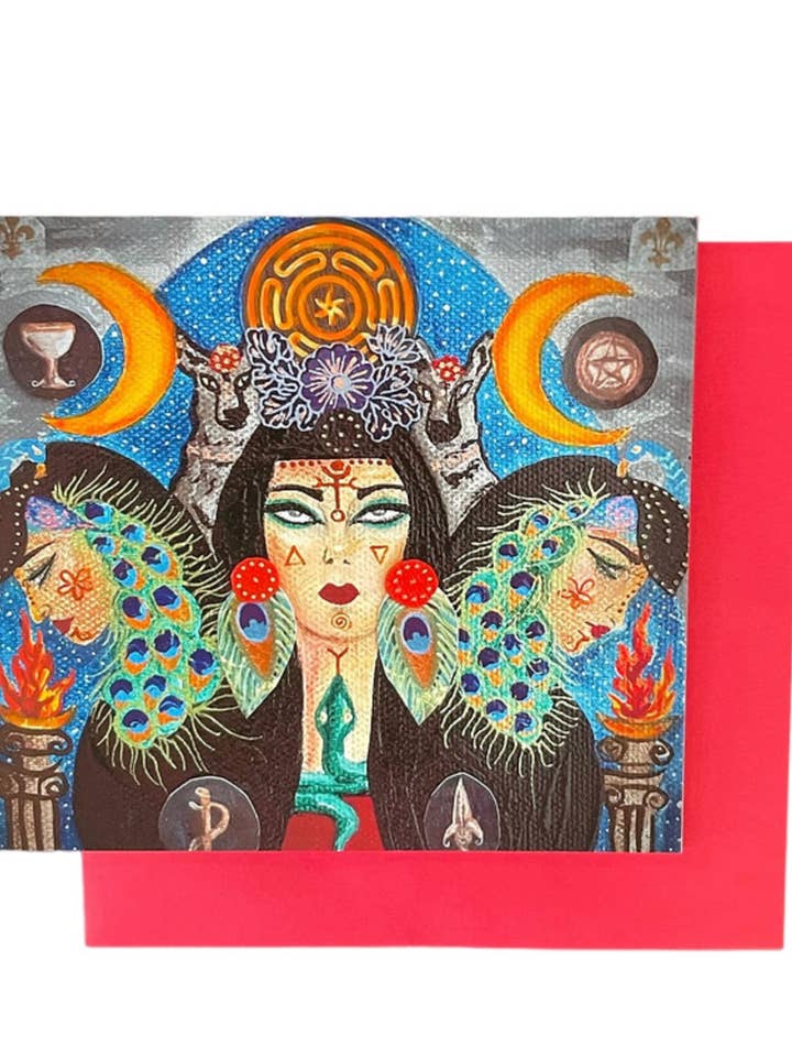 Cartão de Saudação da Deusa Hécate Mágica Mística Bruxa 5x7 por atacado de Art by Diana Comstock