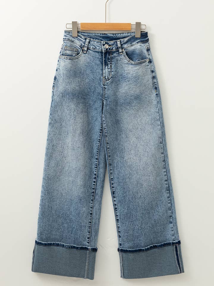 Blue High Rise Button Zip Fly Medium Wash Jeans for wholesale on Faire2