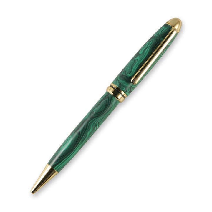 Malachite TruStone Designer 24k Gold Twist Pen for wholesale by Woodnotch