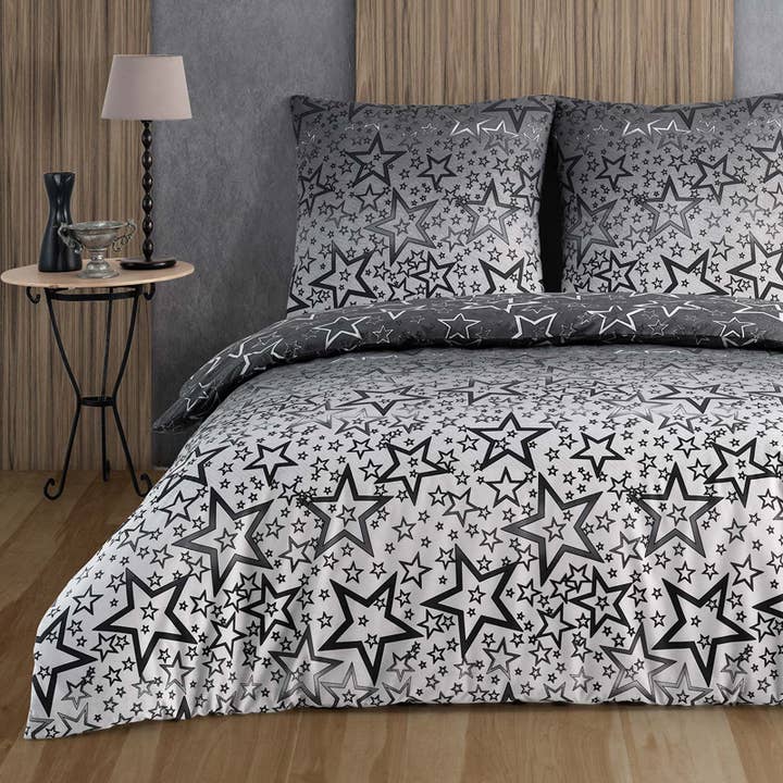 Roupa de cama Renforcé "Miracle Preto", 100% algodão, estrelas, capa de almofada 80x80 por atacado de Buymax