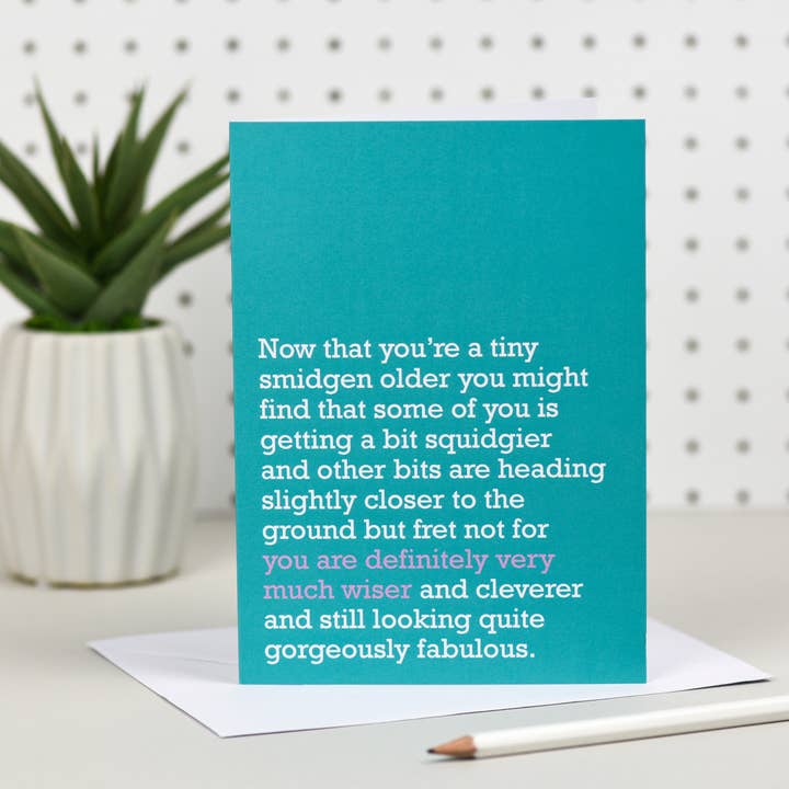 Definitely Very Much Wiser : Birthday Card (Green) for wholesale by The Right Lines